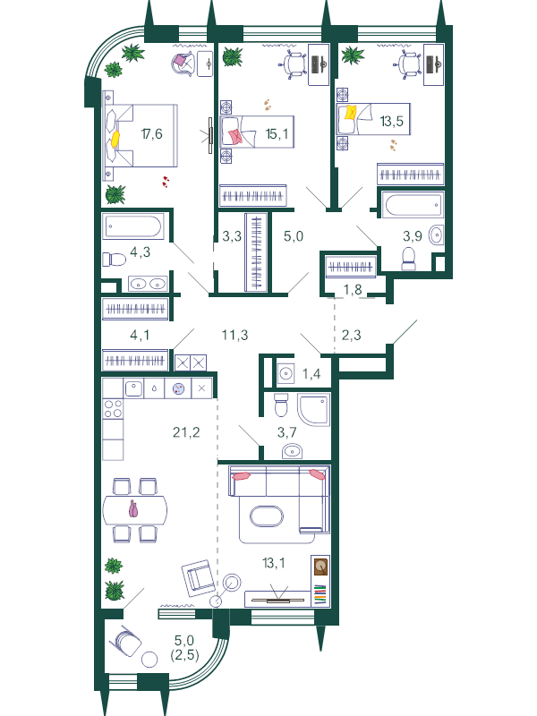 4 ккв (Евро) 123,8 м²