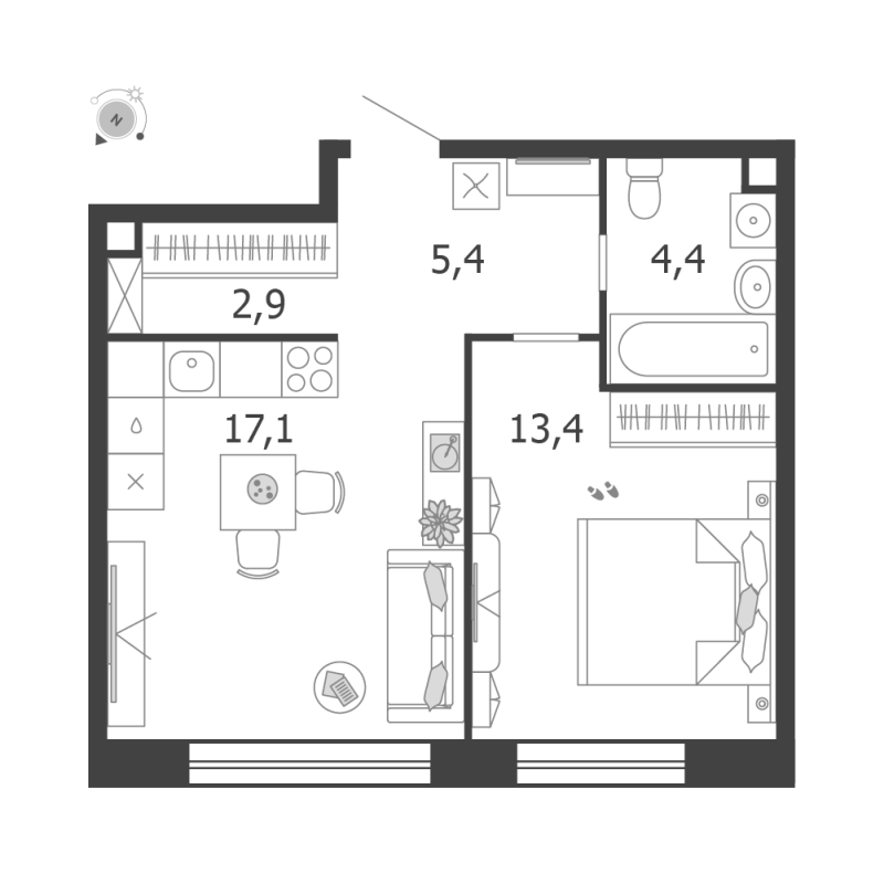 2 ккв (Евро) 43,2 м²