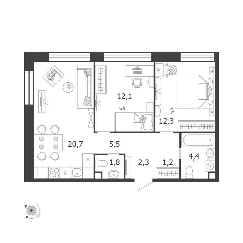 3 ккв (Евро) 60,3 м²