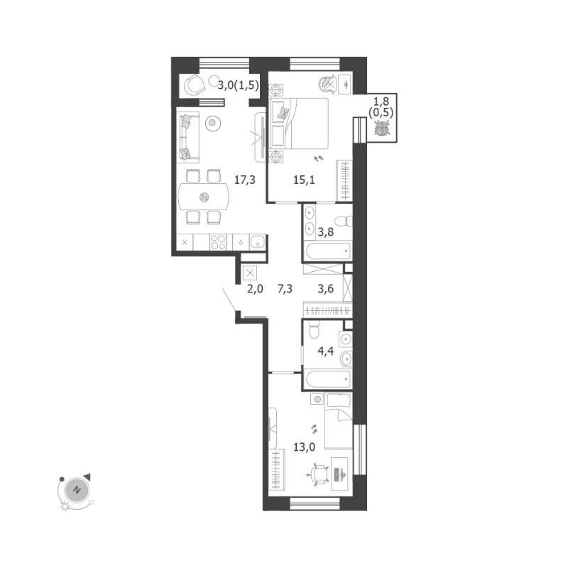 3 ккв (Евро) 68,5 м²