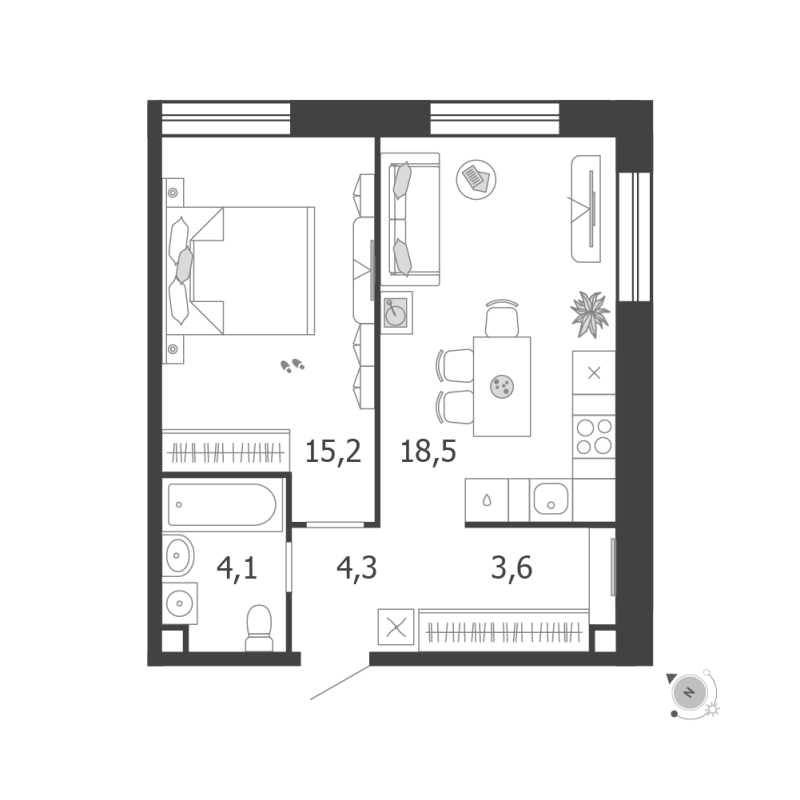 2 ккв (Евро) 45,7 м²