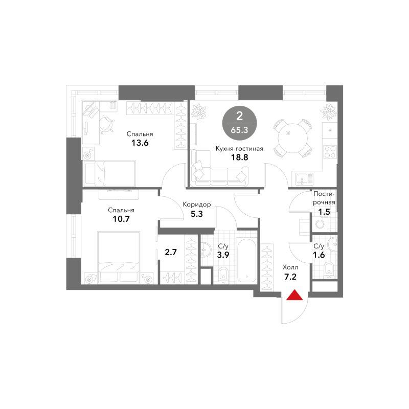 3 ккв (Евро) 65 м²