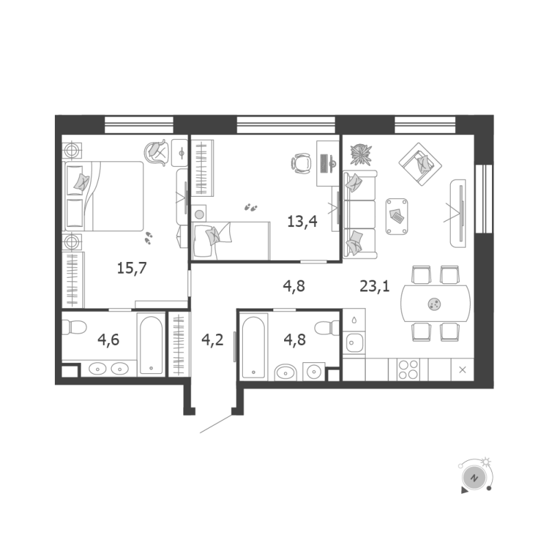 3 ккв (Евро) 70,6 м²