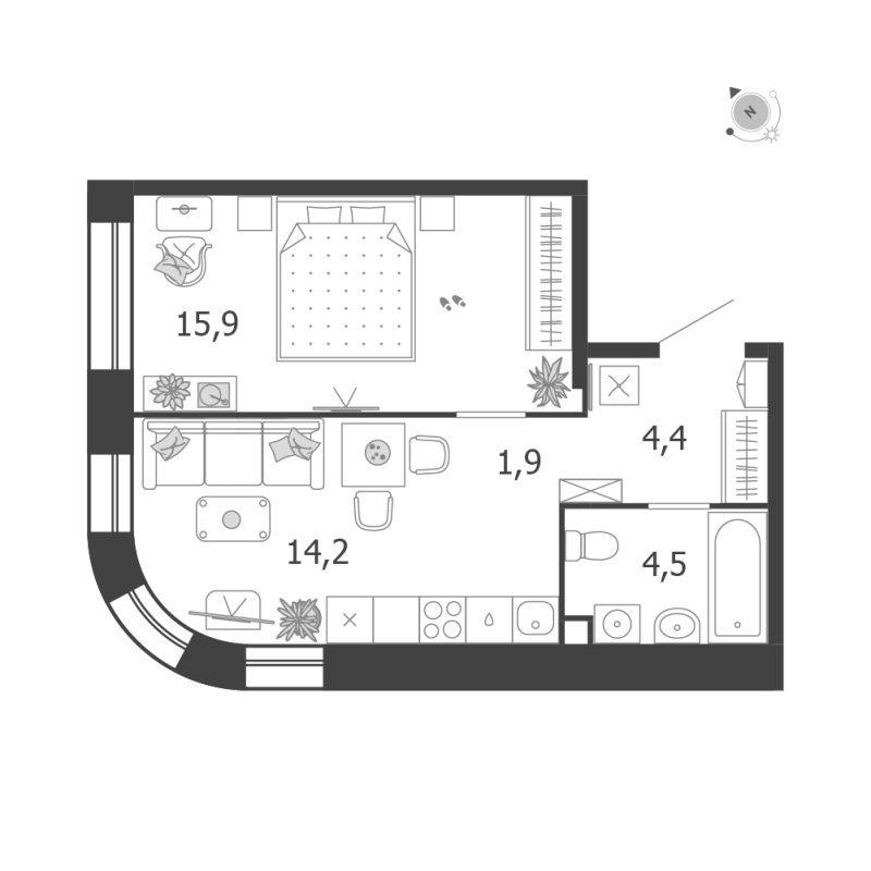 1 ккв 40,9 м²