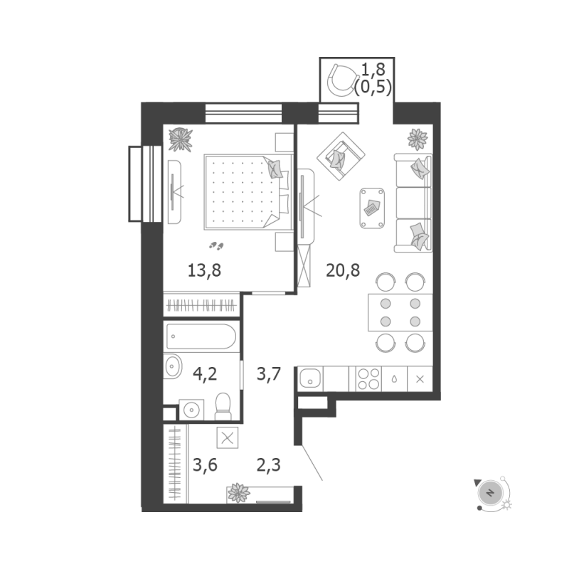 2 ккв (Евро) 48,9 м²