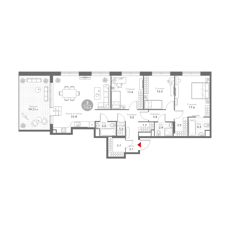 4 ккв (Евро) 116,2 м²