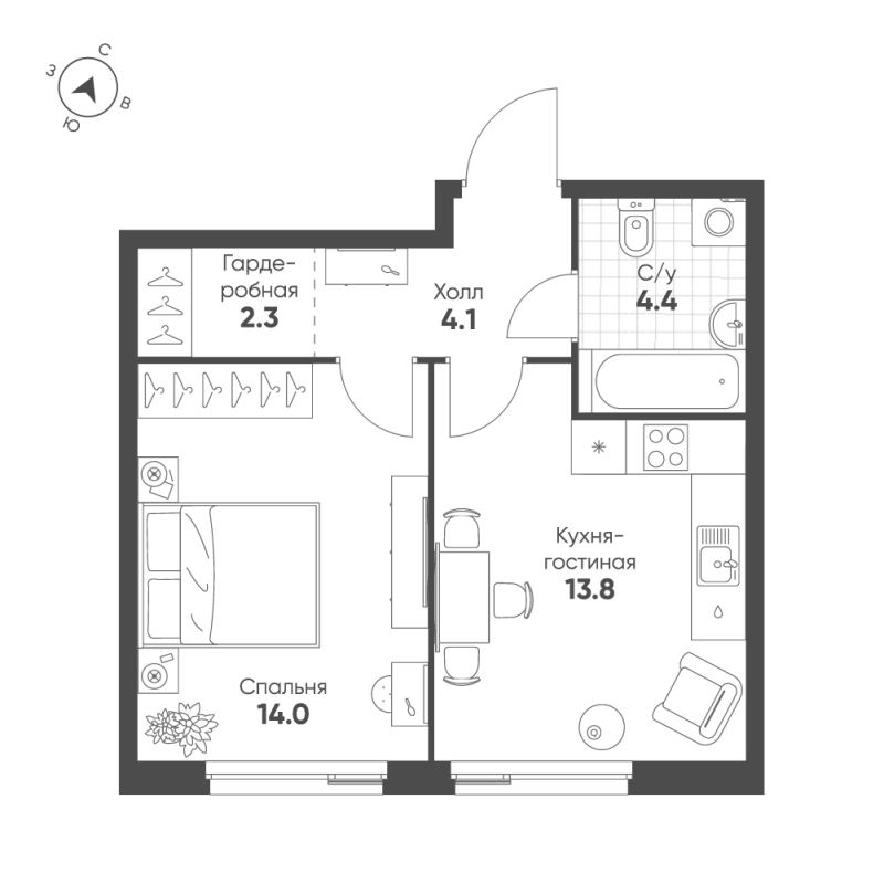 1 ккв 38,6 м²