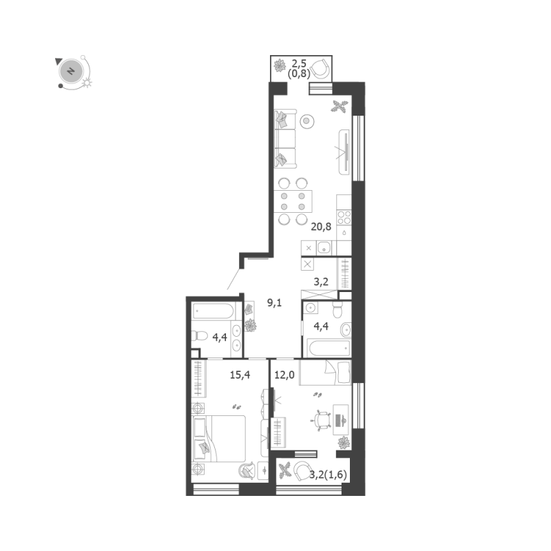 3 ккв (Евро) 71,7 м²