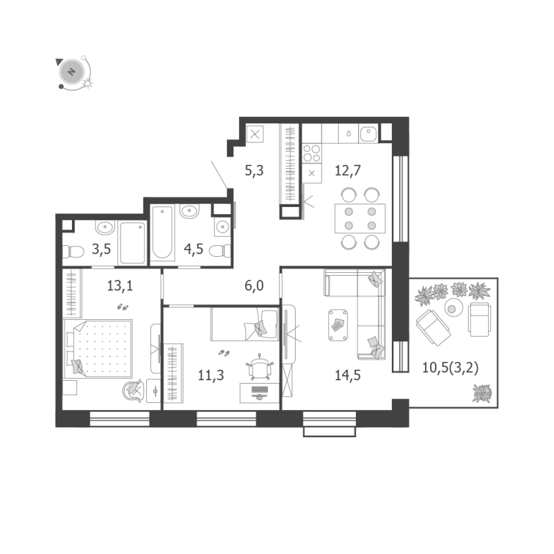 3 ккв 74,1 м²