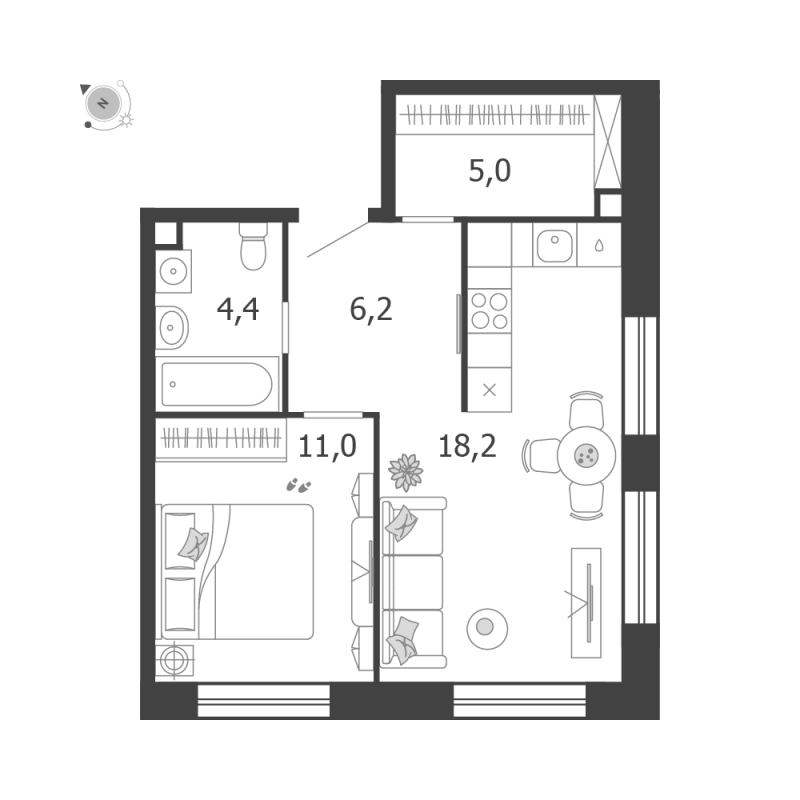 2 ккв (Евро) 44,8 м²