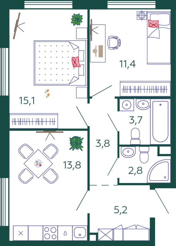 2 ккв 54,8 м²