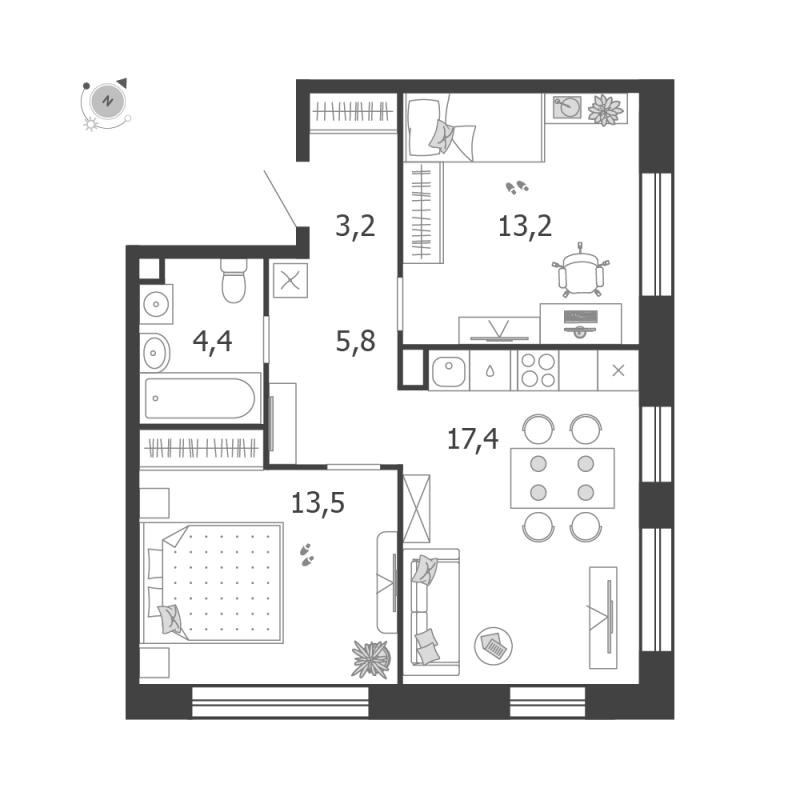 3 ккв (Евро) 57,5 м²