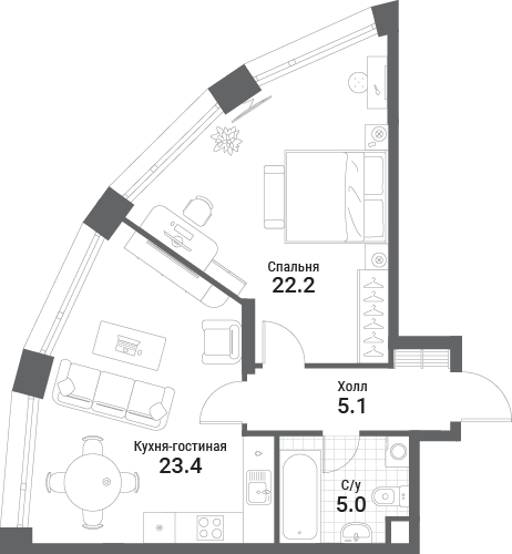 2 ккв (Евро) 55,7 м²