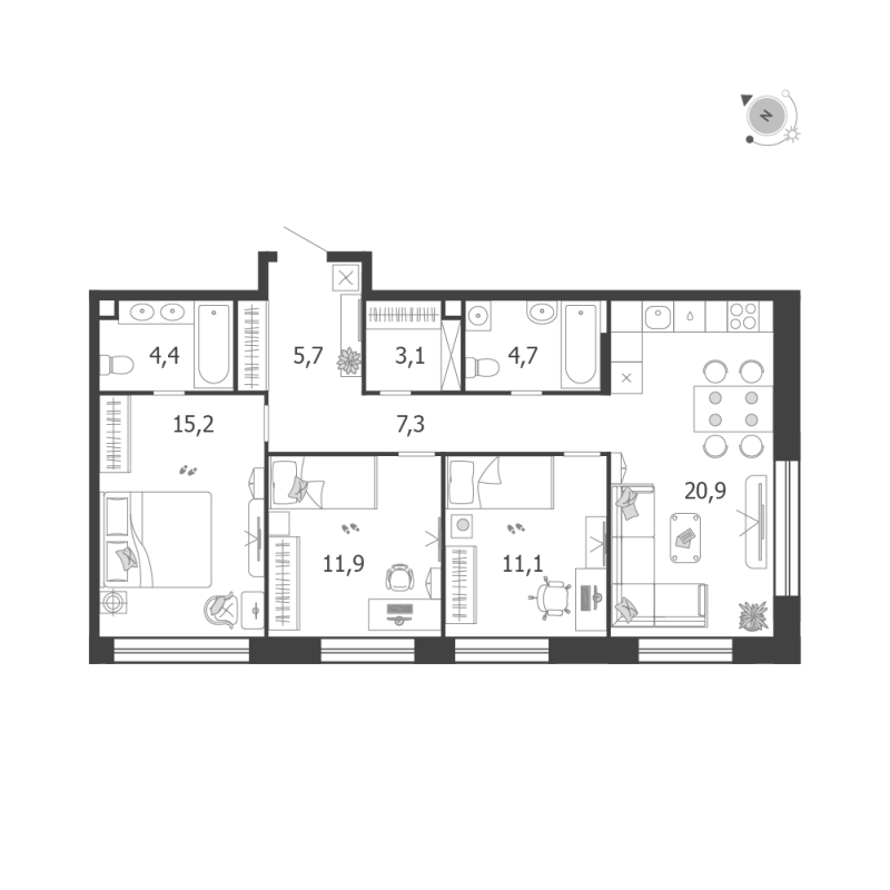 4 ккв (Евро) 84,3 м²