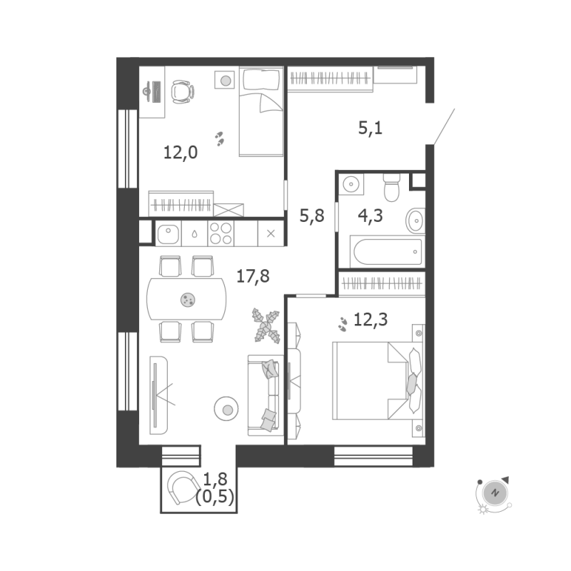 3 ккв (Евро) 57,8 м²
