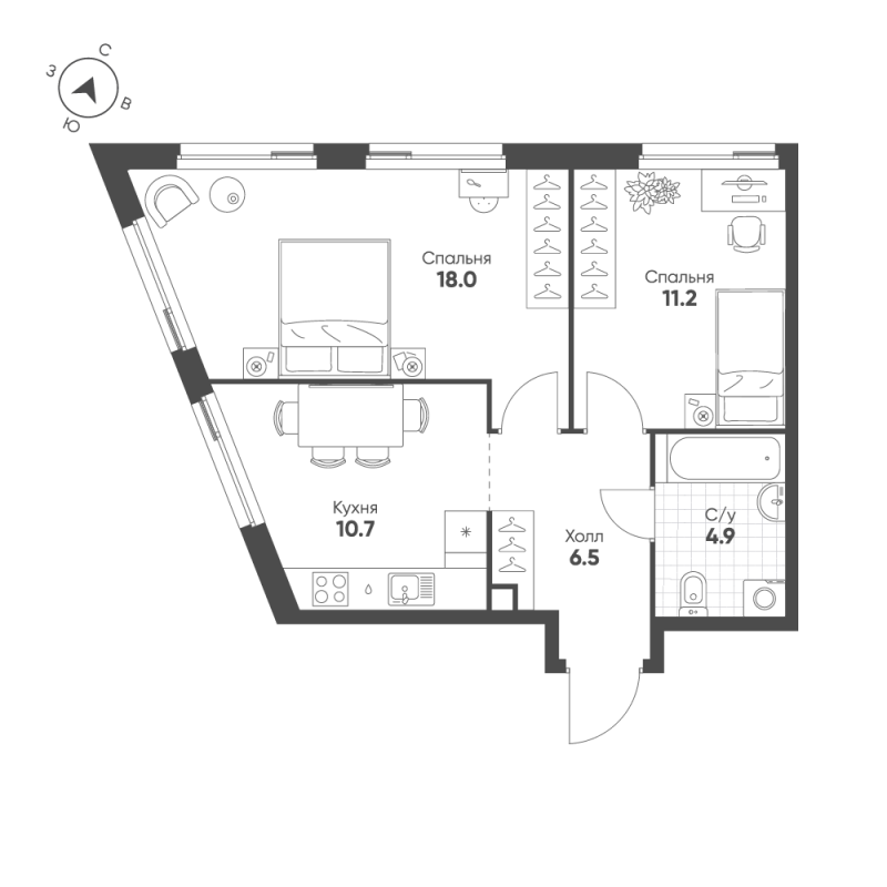 2 ккв 51,3 м²