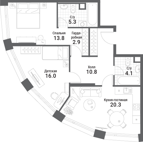 3 ккв (Евро) 73,2 м²