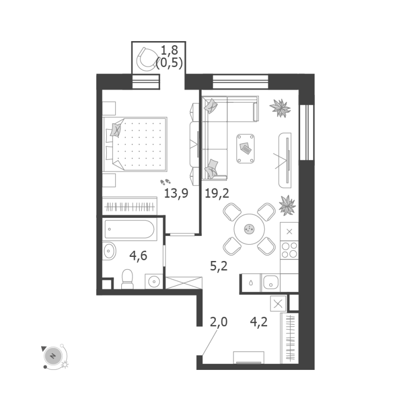 2 ккв (Евро) 49,6 м²