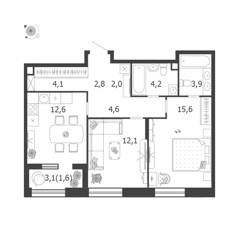 2 ккв 64,6 м²