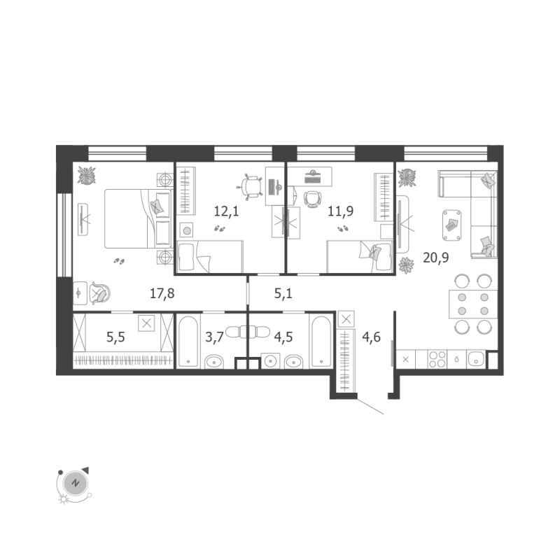 4 ккв (Евро) 86,1 м²