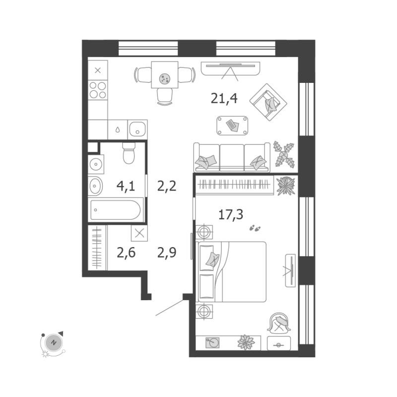 2 ккв (Евро) 50,5 м²