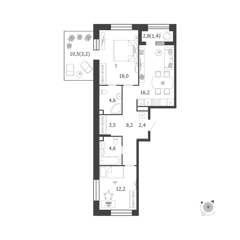 3 ккв (Евро) 72,3 м²