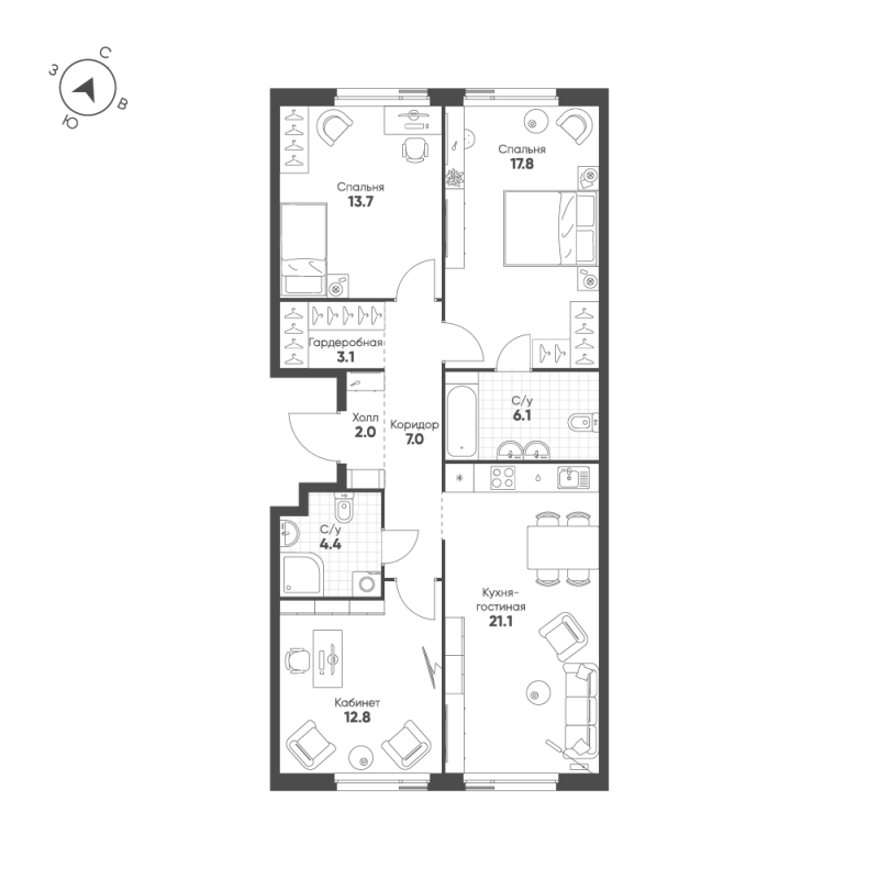 4 ккв (Евро) 88 м²