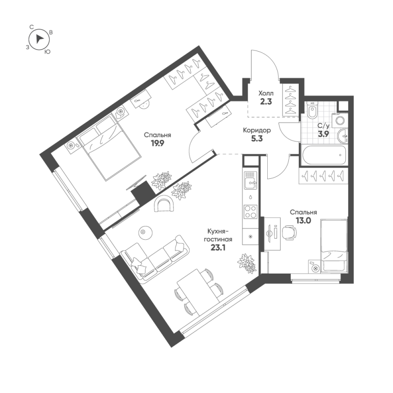 3 ккв (Евро) 67,5 м²