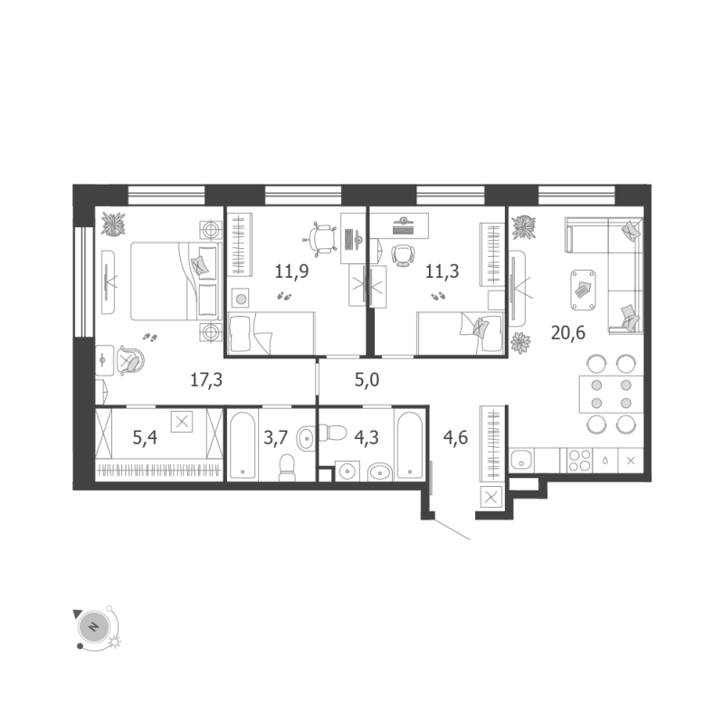 4 ккв (Евро) 83,7 м²