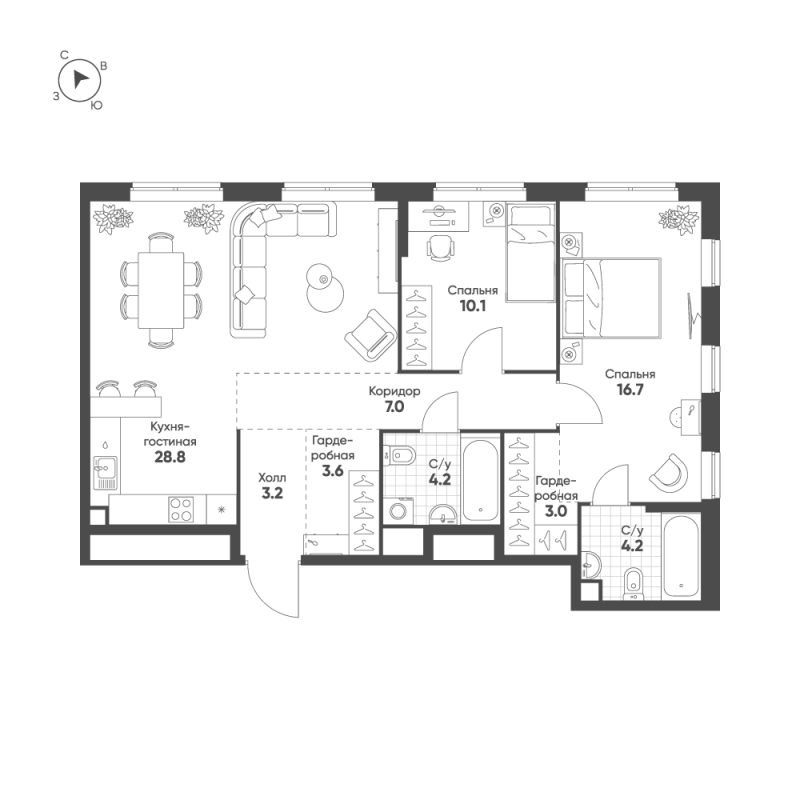 3 ккв (Евро) 80,8 м²