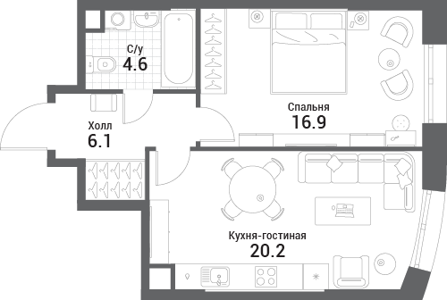 2 ккв (Евро) 47,8 м²