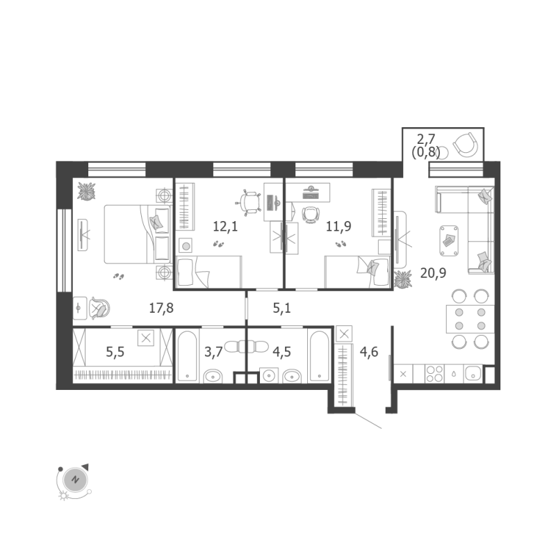 4 ккв (Евро) 86,9 м²