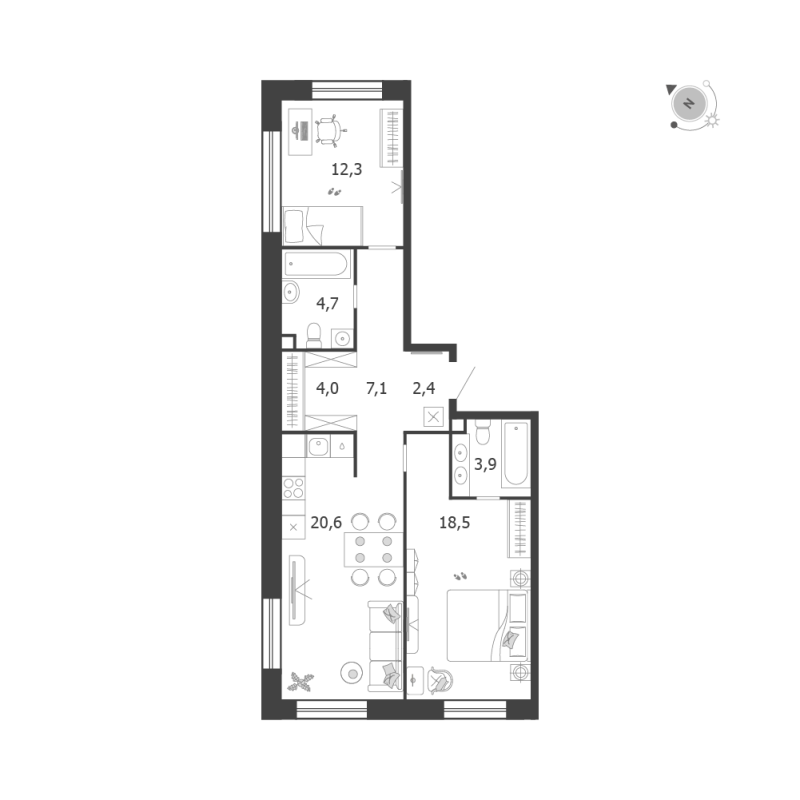 3 ккв (Евро) 73,5 м²