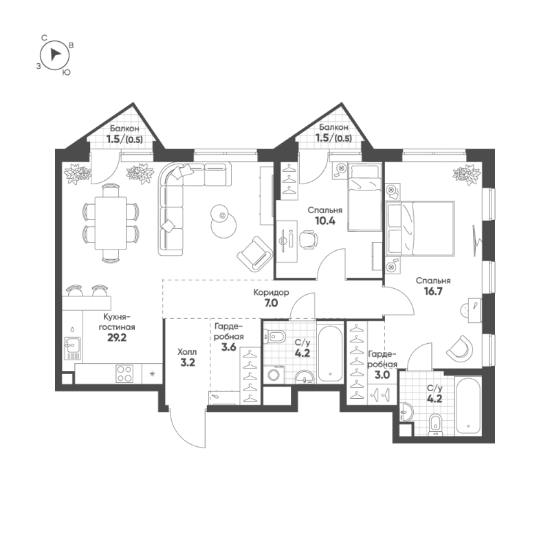 3 ккв (Евро) 82,5 м²