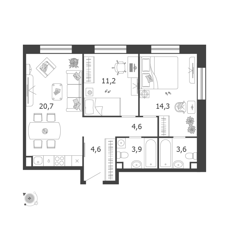 3 ккв (Евро) 62,9 м²