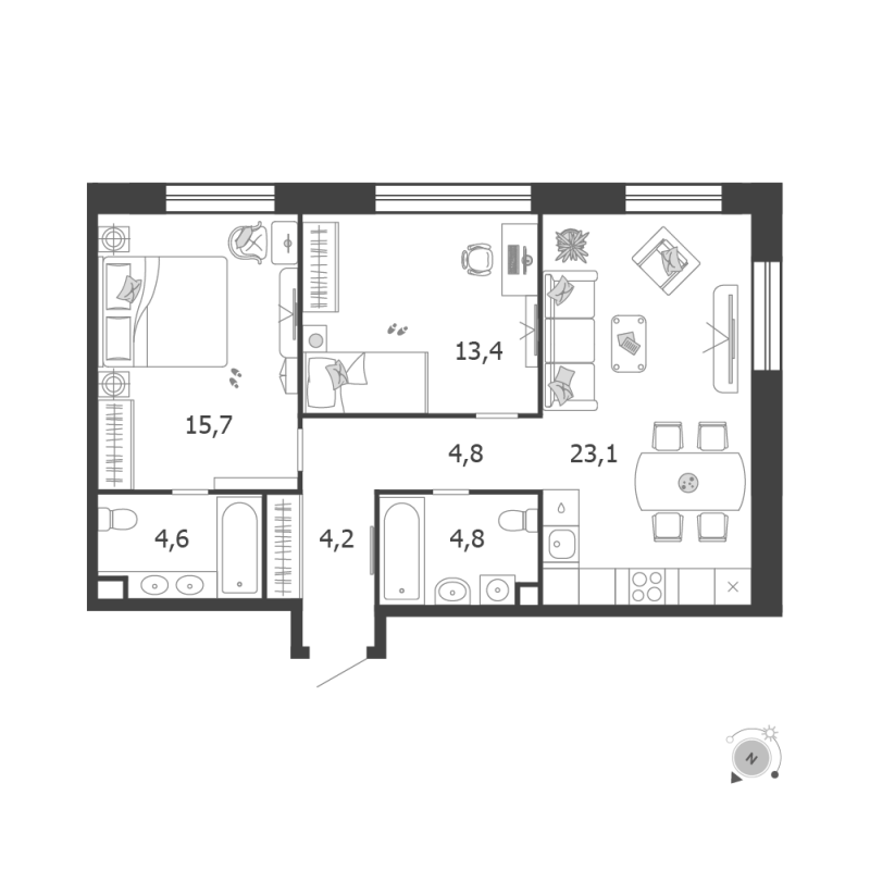 3 ккв (Евро) 70,6 м²