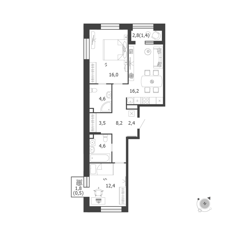 3 ккв (Евро) 69,8 м²