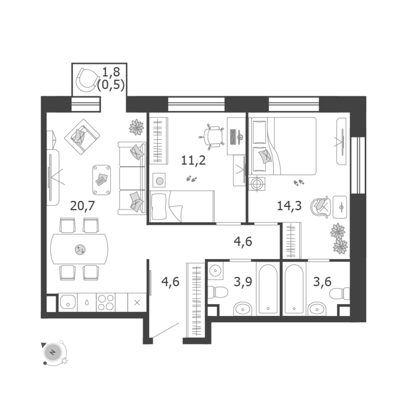3 ккв (Евро) 63,4 м²