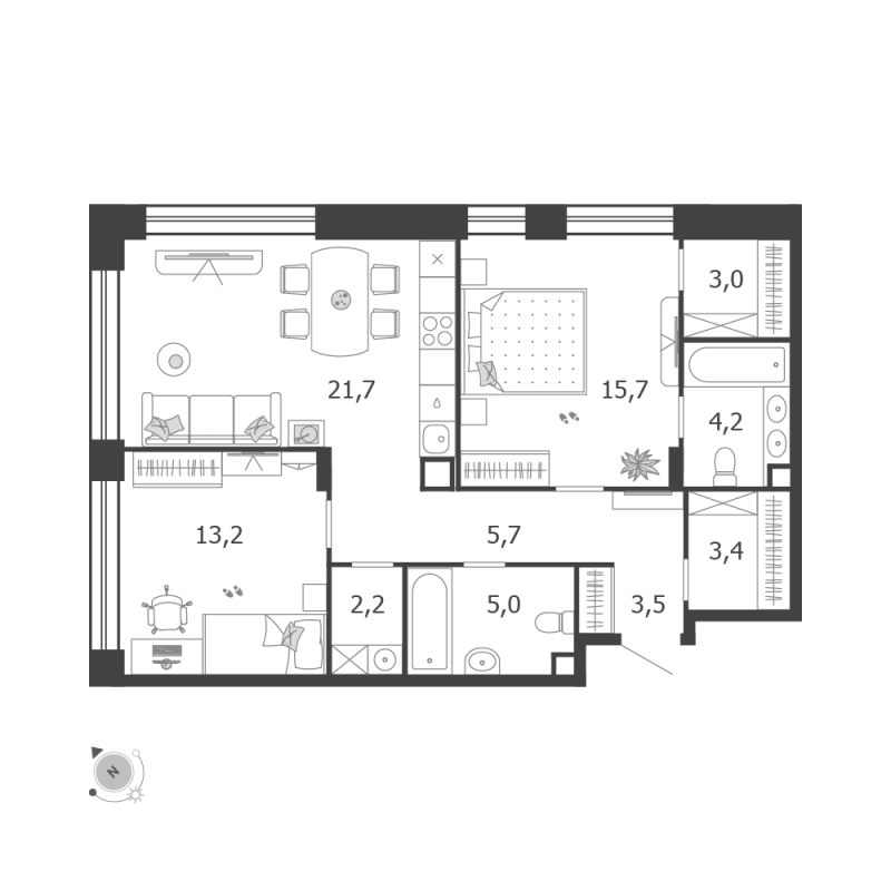 3 ккв (Евро) 77,6 м²