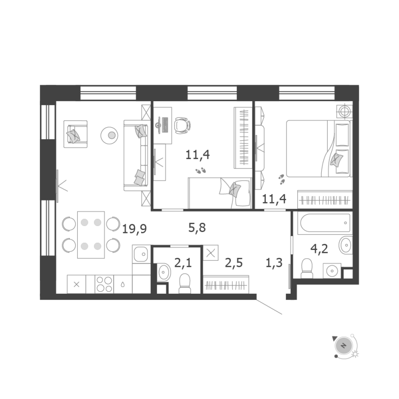 3 ккв (Евро) 58,6 м²