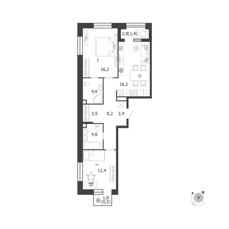 3 ккв (Евро) 70 м²