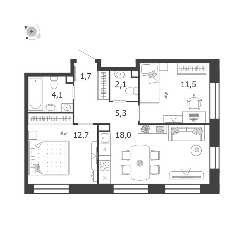 3 ккв (Евро) 55,5 м²