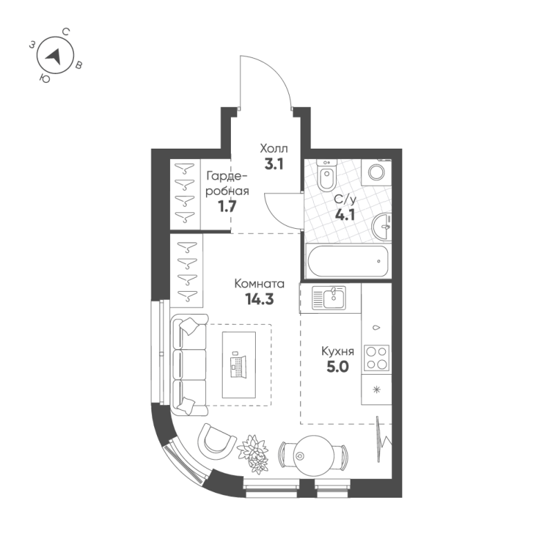 Студия 28,2 м²