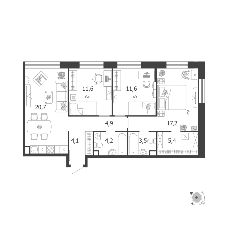 4 ккв (Евро) 83,7 м²