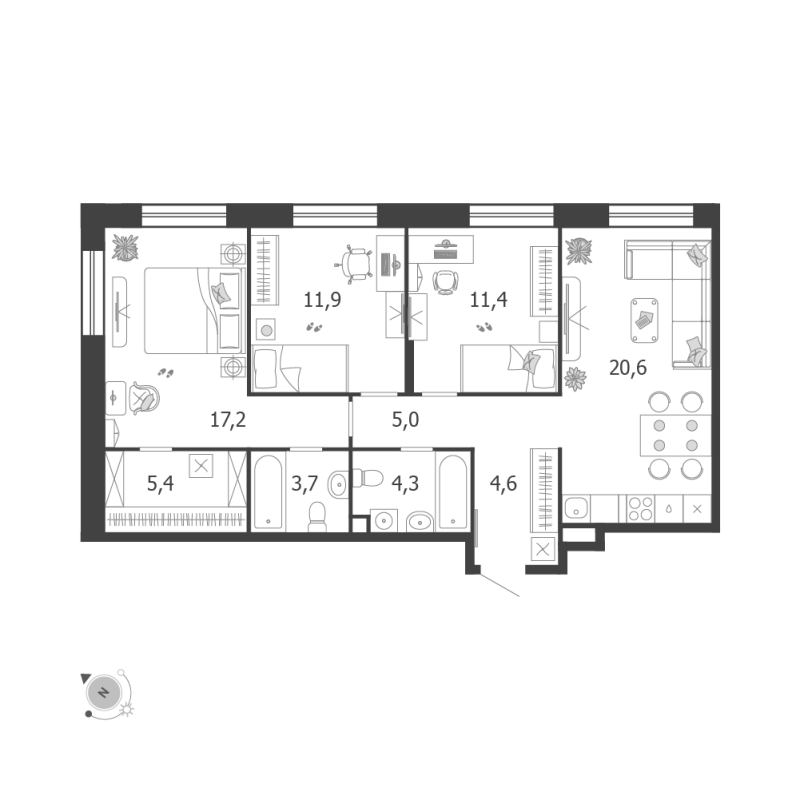 4 ккв (Евро) 84,6 м²