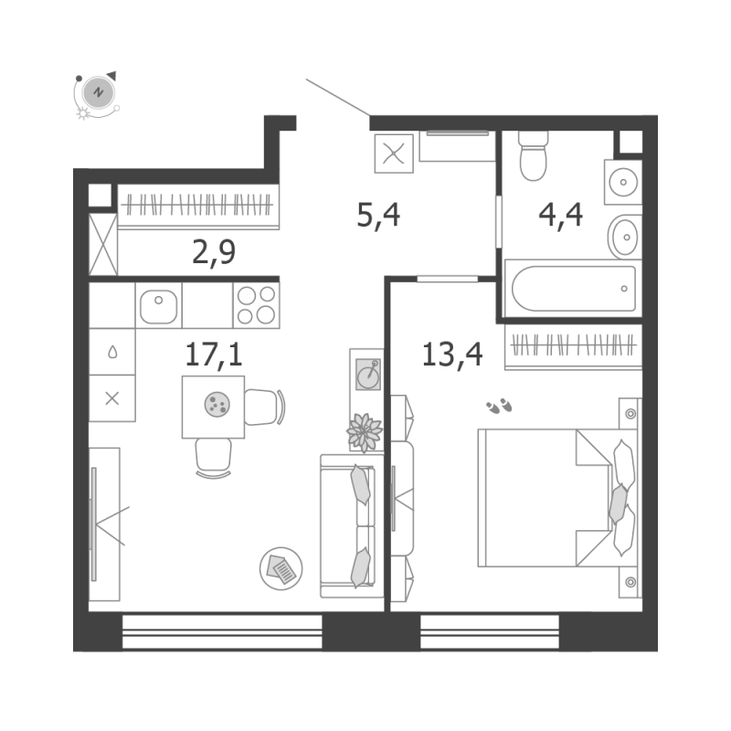 2 ккв (Евро) 43,2 м²