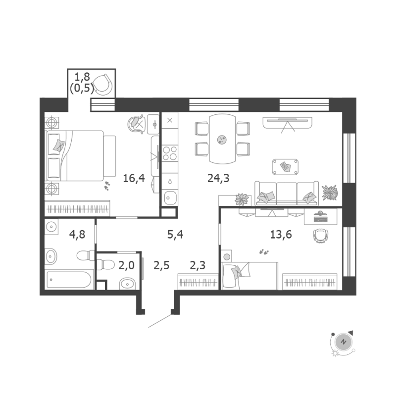3 ккв (Евро) 71,8 м²