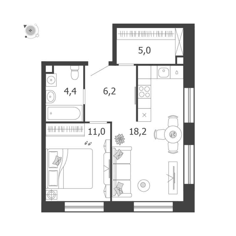 2 ккв (Евро) 44,8 м²