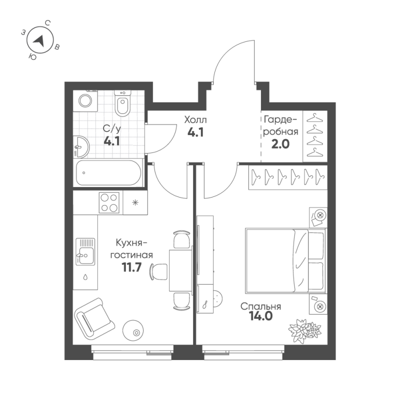 1 ккв 35,9 м²