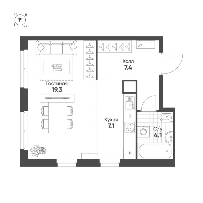 Студия 37,9 м²